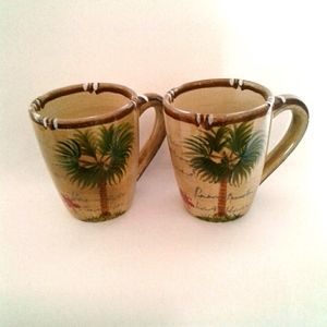 BORA BORA Palm Tree Mugs Gently Used Good Conditio